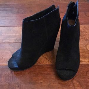 Black Suede Wedge Peep Toe Bootie
